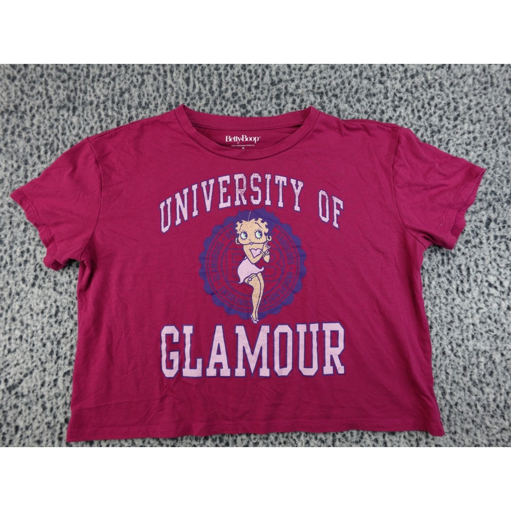 Betty Boop University of Glamour Graphic‎ T-Shirt Women Medium Magenta Pink Crop